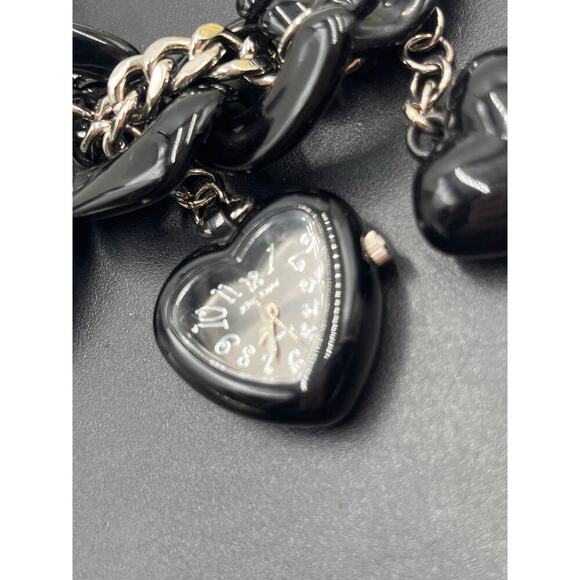 Betsey Johnson Vintage Black Puffy‎ 3D Heart Watch Chain Bracelet BJ7016 - Picture 10 of 10